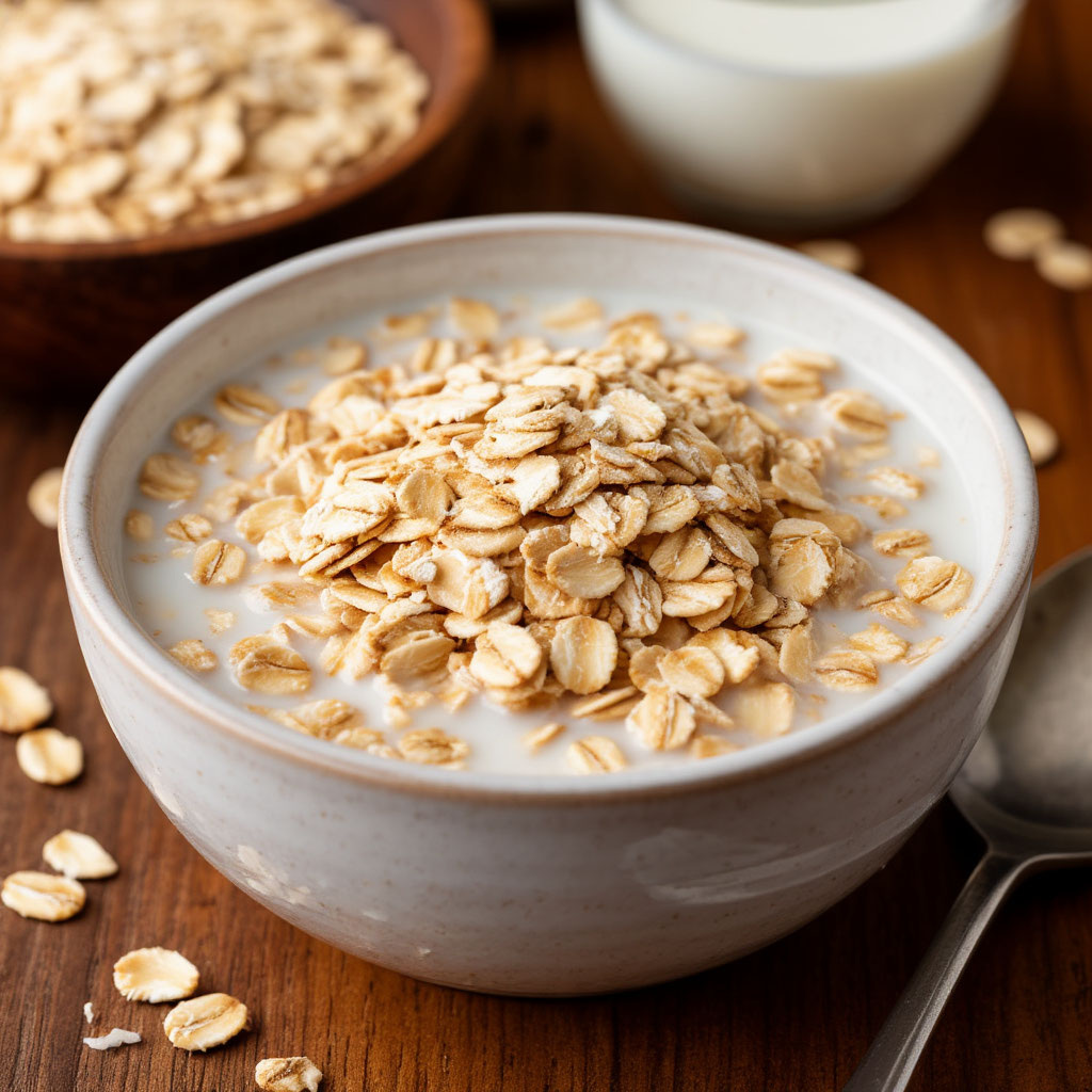 Овсяные хлопья с молоком -один из вариантов ленивого завтрака