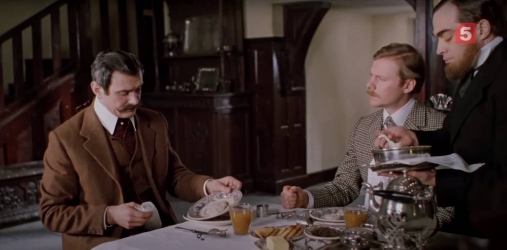 Кадр из фильма "Собака Баскервилей": Никита Михалков, Виталия Соломин и Александр Адабашьян 