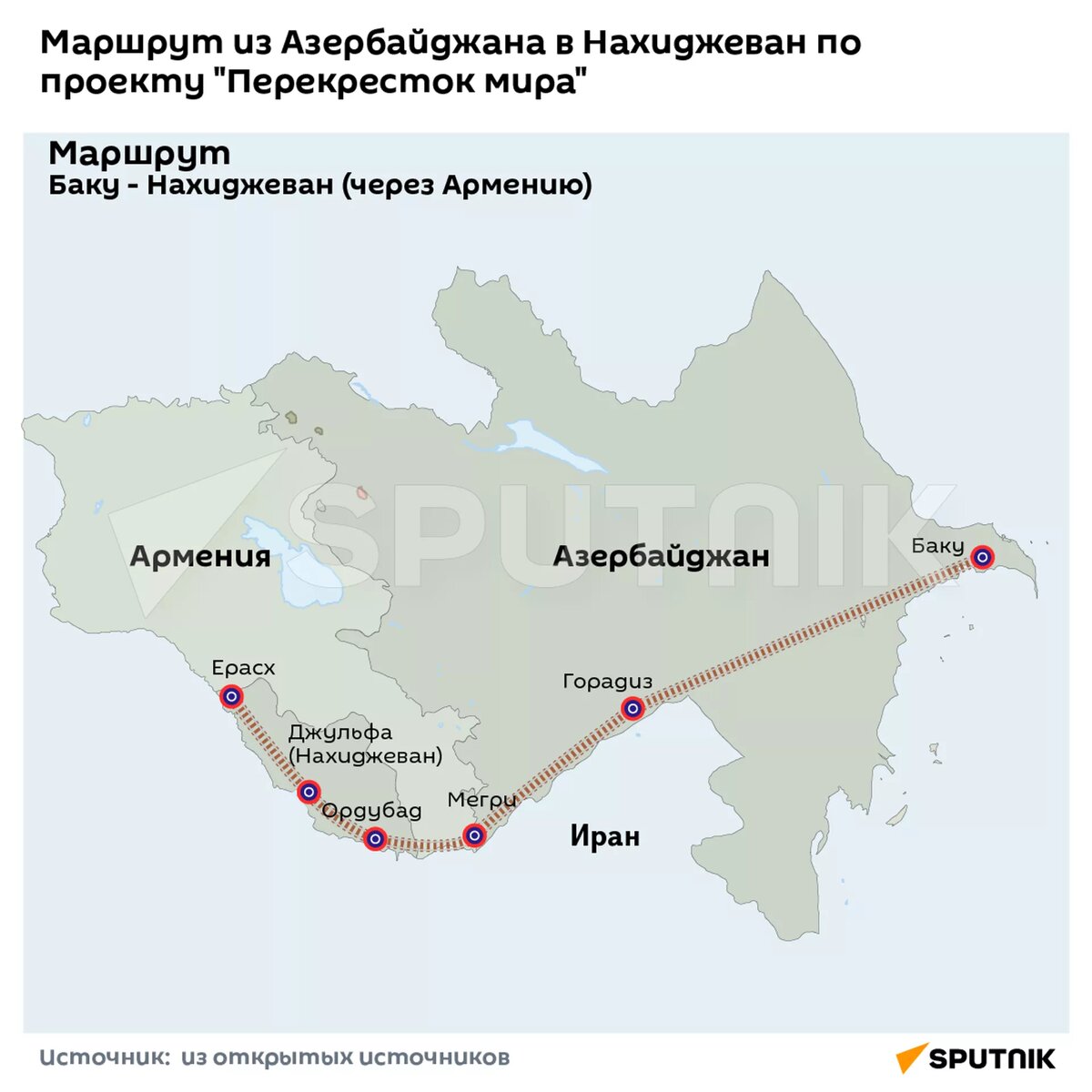Маршрут из Азербайджана в Нахиджеван по проекту "Перекресток мира"
© Sputnik / Vahram Mkrtchyan