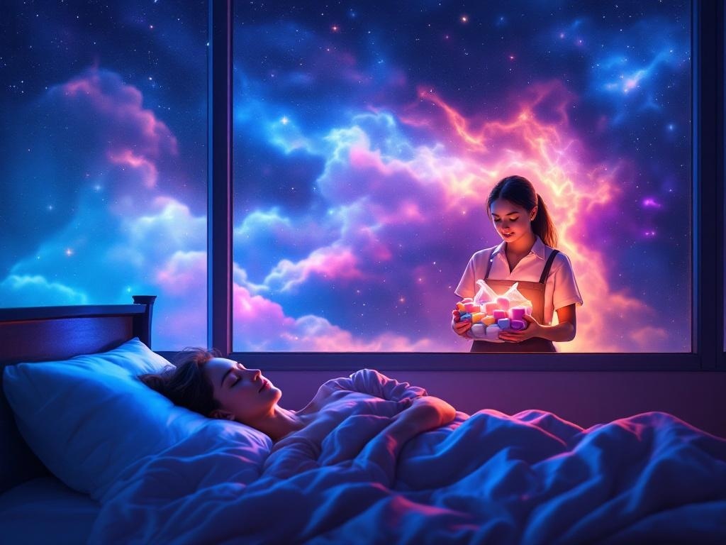    К чему такое снится: На картине изображена женщина на автобусной остановке, обращающаяся за помощью к сотруднице. Сотрудница держит пакет, наполненный разными кусками мыла. Остановка про