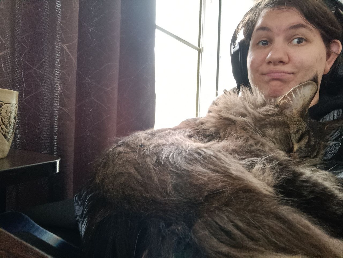 Прячусь у Двуногой, чтоб этот зверь не шипел