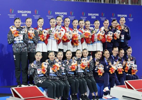 Сборная Китая по синхронному плаванию взяла первое место на чемпионате мира в Сингапуре. Обложка © ТАСС / ZUMA