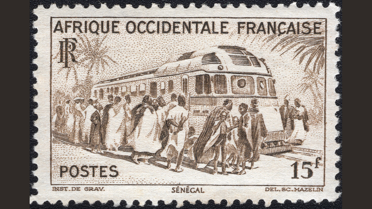 1. Французская Западная Африка, 1947 год, № 50. Железнодорожный автобус (Сенегал). Местные фотографии.