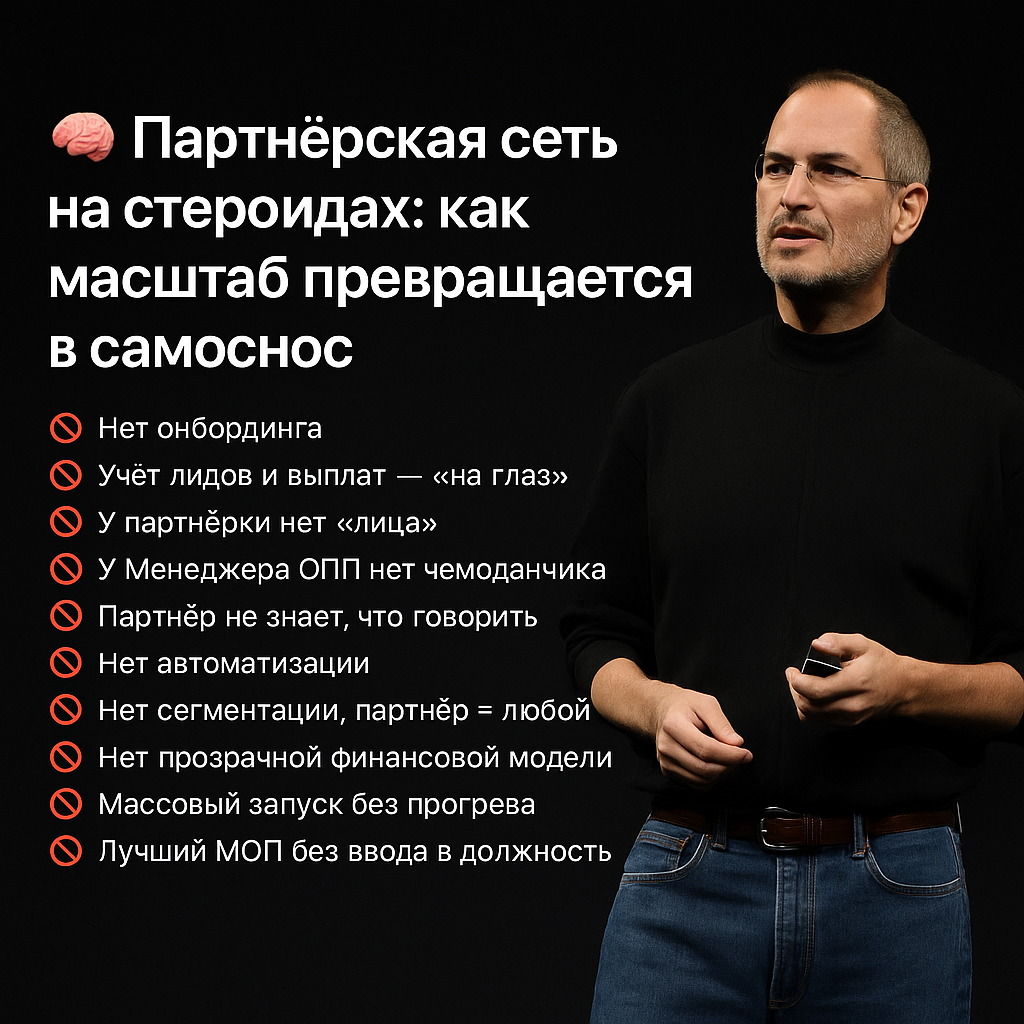 Мечта: сотни амбассадоров, ежедневно приводящих клиентов. Реальность: 90% запусков разваливаются уже на этапе первых 10–20 партнёров.