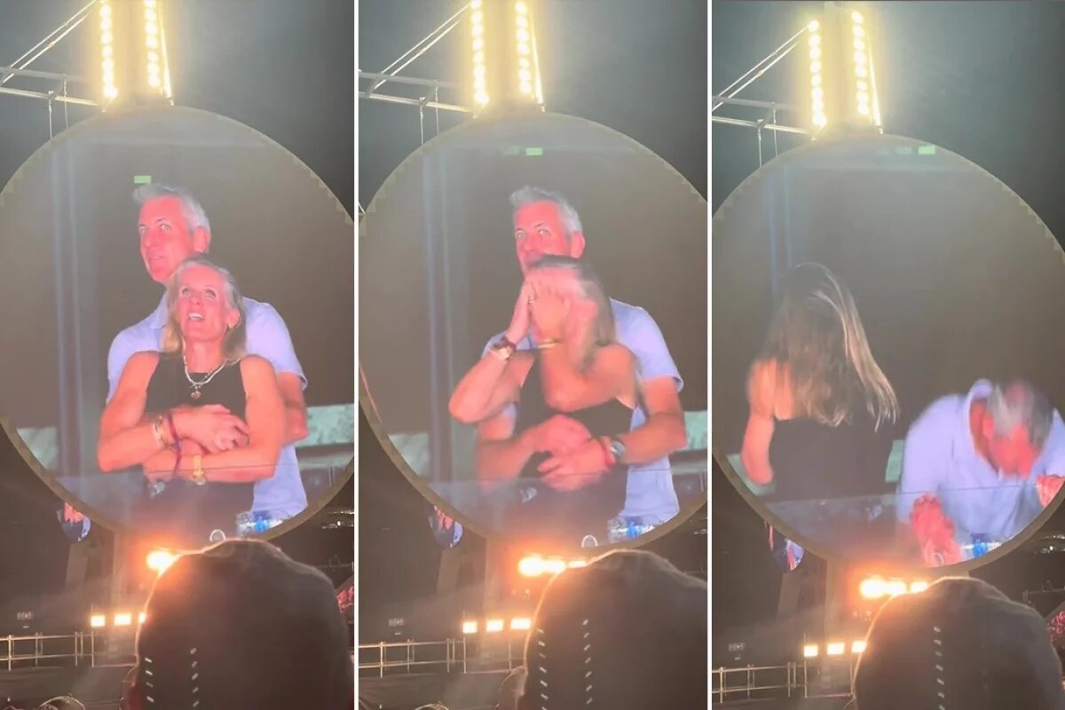    Музыкант призвал публику посмотреть «на эту сладкую парочку», но Байрон и Кэбот, осознав происходящее, в панике «расцепились» и попытались скрыться из кадра.