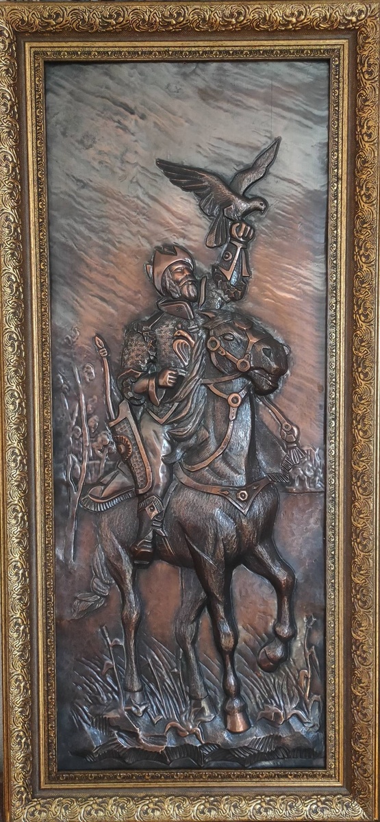 Чеканка. Соколинная охота. Панно. Медь. 28х74.  Иркутск 2025г.