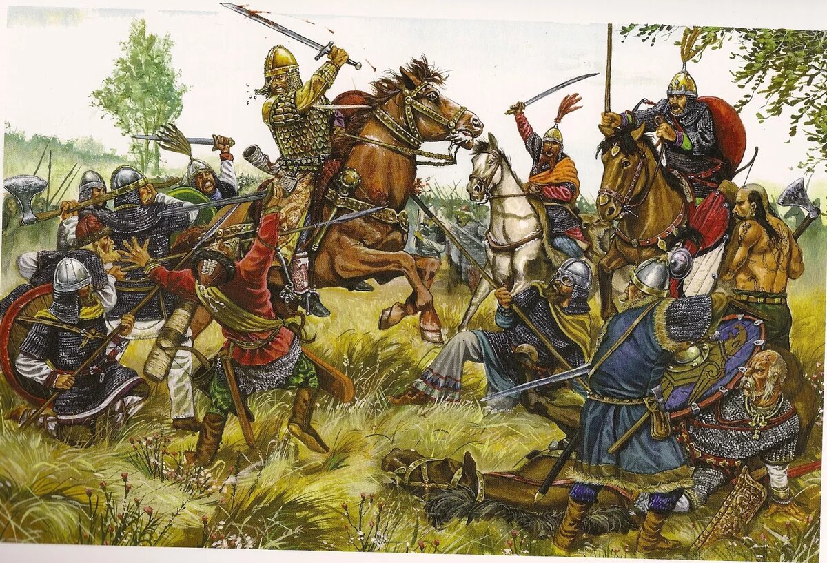 Битва дружинников Святослава Храброго с вятичами.