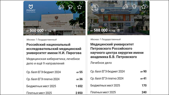    В стране нехватка врачей, но в медицинских вузах платных мест вдвое больше, чем бюджетных, а курс обучения стоит как новенький автомобиль // Скриншот с сайта msk.postupi.online