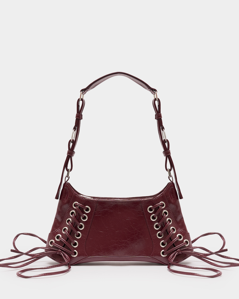 Сумка-багет HAGEN со шнуровкой бордо кракле, 11 900₽