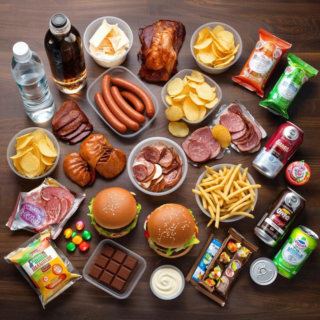 Фото автора. Изображение создано в нейросети Kandinsky. 10 самых вредных продуктов.