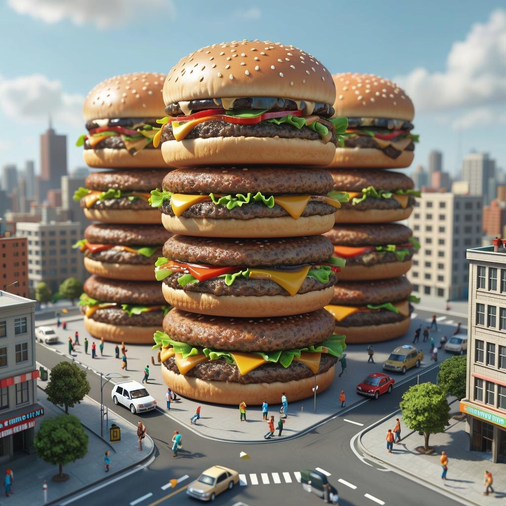 Фото автора. Изображение создано в нейросети Kandinsky. Империя фастфуда