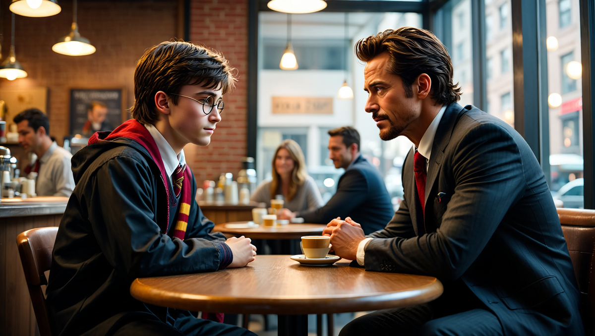 Гарри Поттер и Тони Старк (сгенерировано ИИ)