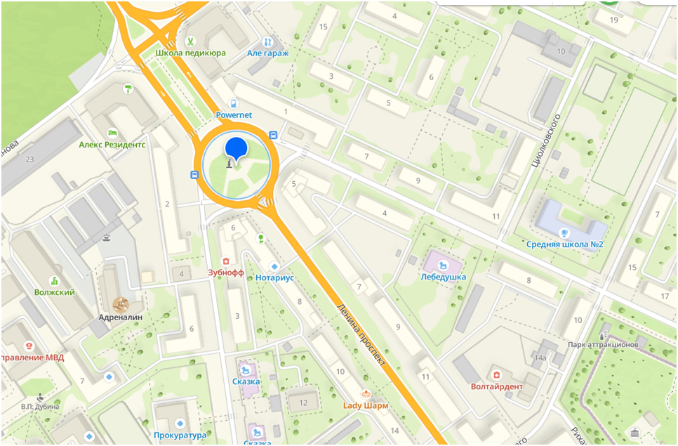 Площадь Строителей на карте города.