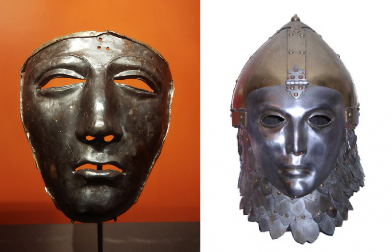 Маска римского всадника. Калькризе. Слева видны отверстия для крепления к шлему. Тевтобургское сражение.