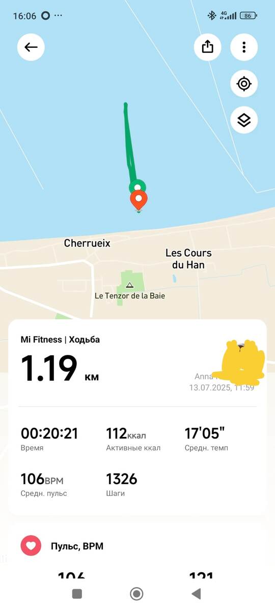 Так увидел мою прогулку трекер - по воде.