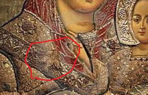 "Птица" вестница и защитница на иконе "Иерусалимской Божьей Матери".