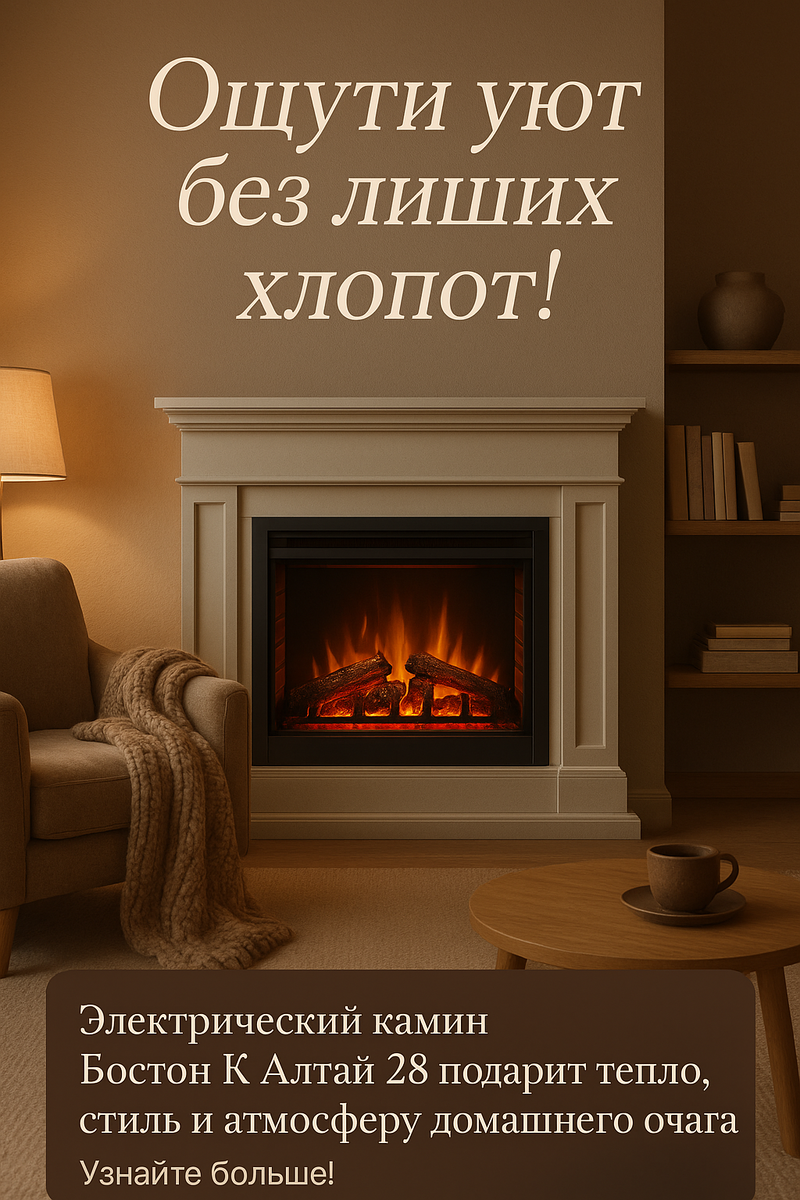    Электрический камин Бостон К Алтай 28: создайте уют в своем доме и удивите гостей стилем и безопасностью Kamin