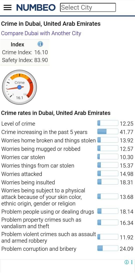 Рейтинг криминальной опасности Дубая