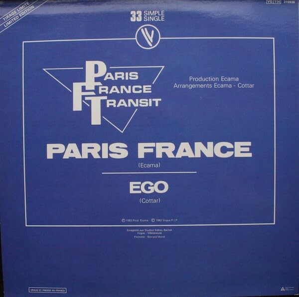 Paris France Transit - Paris France + Ego (1982) LP single - back side