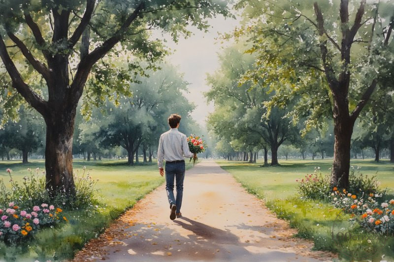 В букетом в старом сквере