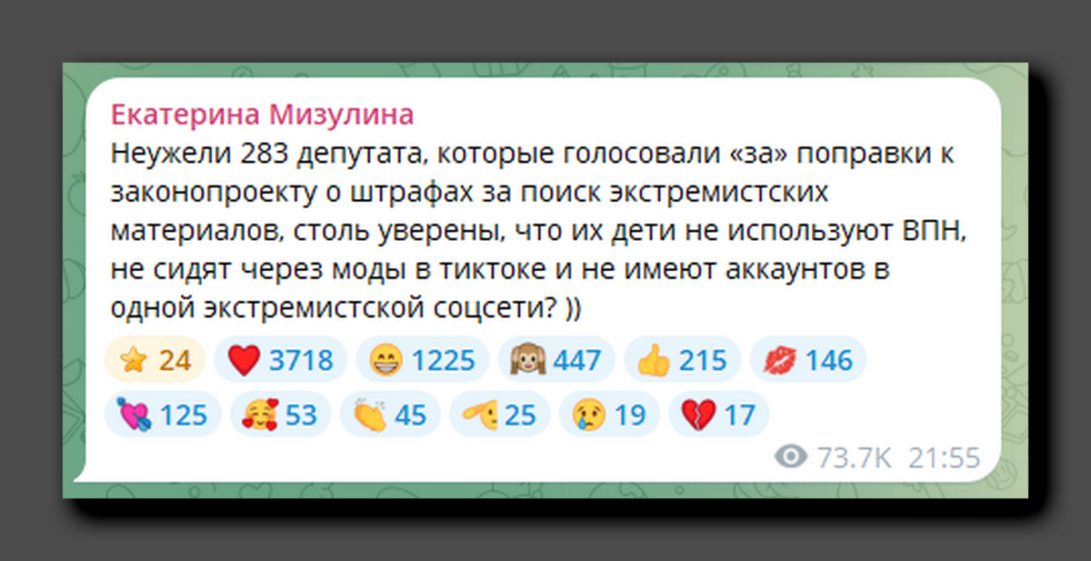 Скриншот https://t.me/ekaterina_mizulina