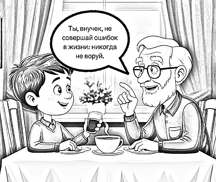 Дедушка внуку дает совет.