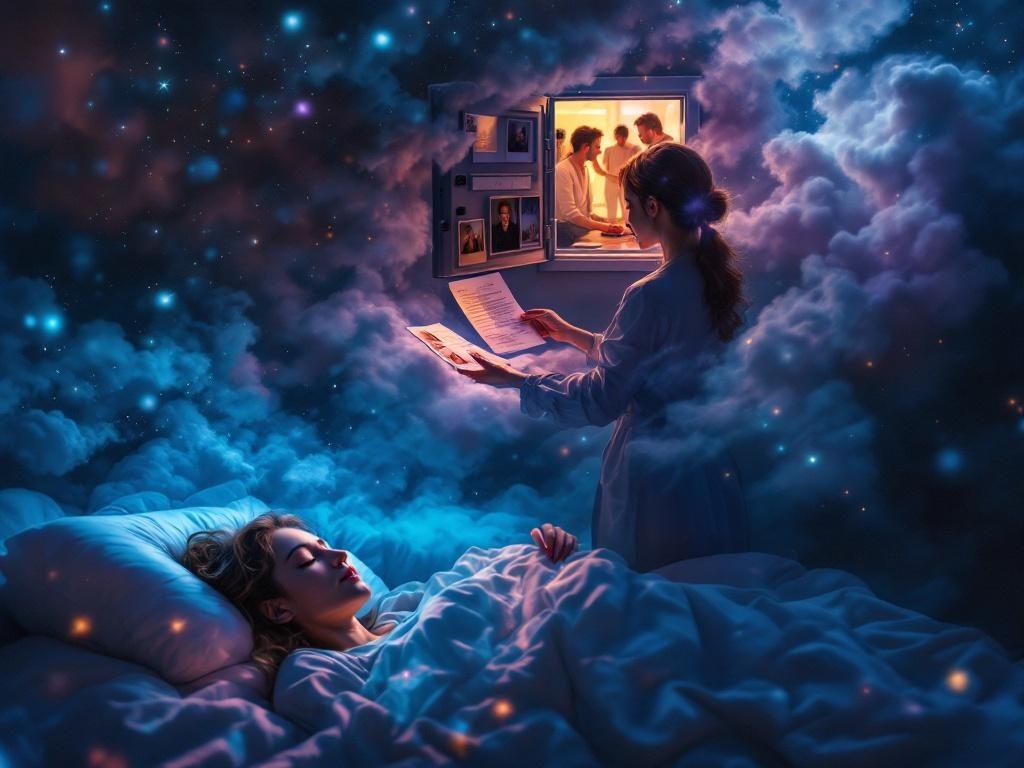    К чему такое снится: Знакомая стоит у открытого тайника в стене, демонстрируя фотографии и письма. Она передает эти предметы зрителю, владелец которого изображен в комнате с другими людь