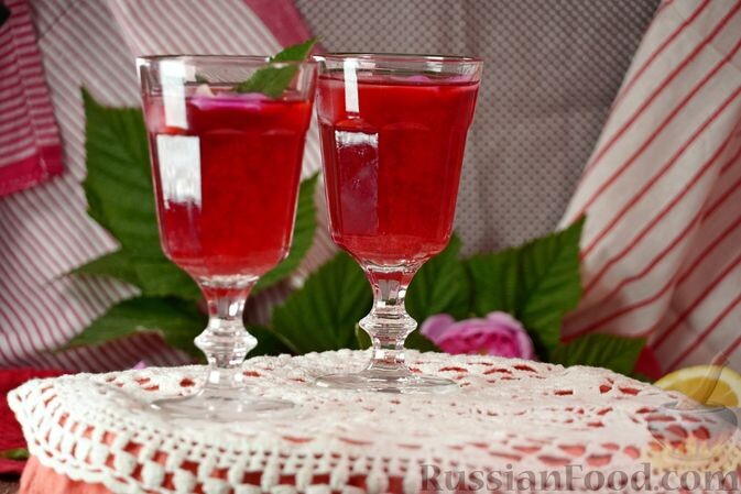 малина, мята, вода, сахар, лимон, лёд