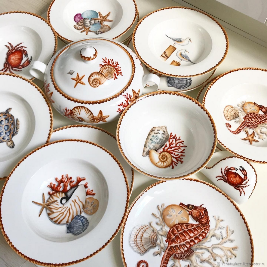 Обитатели подводных глубин. Крабы, медузы, морской конек, черепаха. Ну и чайки) 