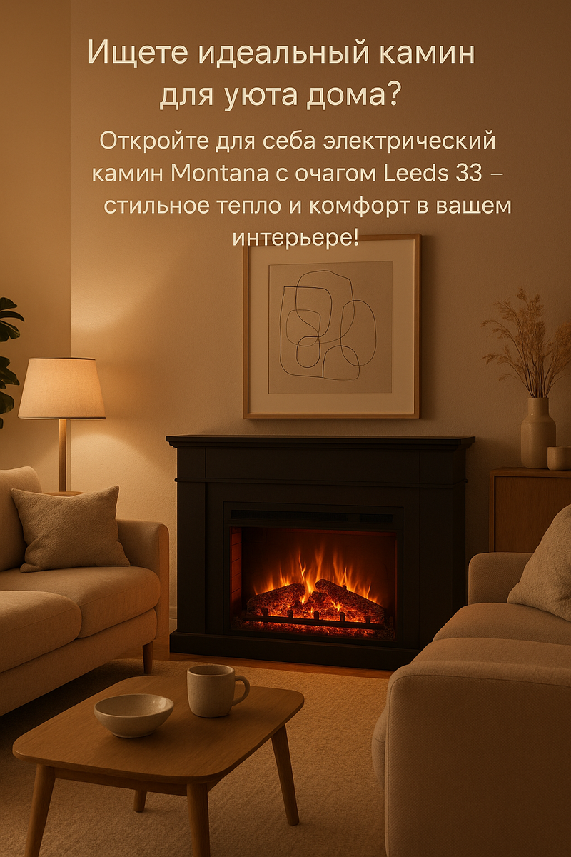    Электрический камин Montana с очагом Leeds 33: создайте уют и стиль в вашем доме прямо сейчас Kamin