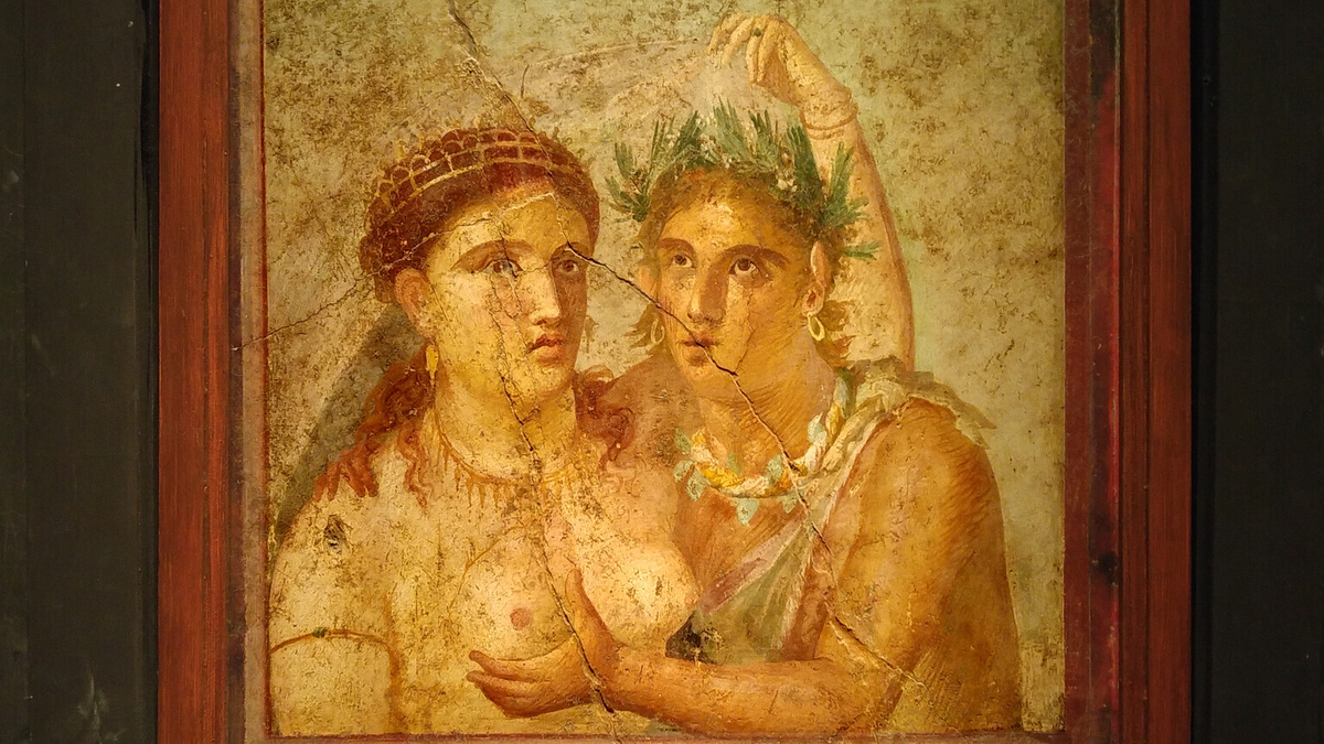 Donna e figura satiresca, фреска из лупанария Помпей