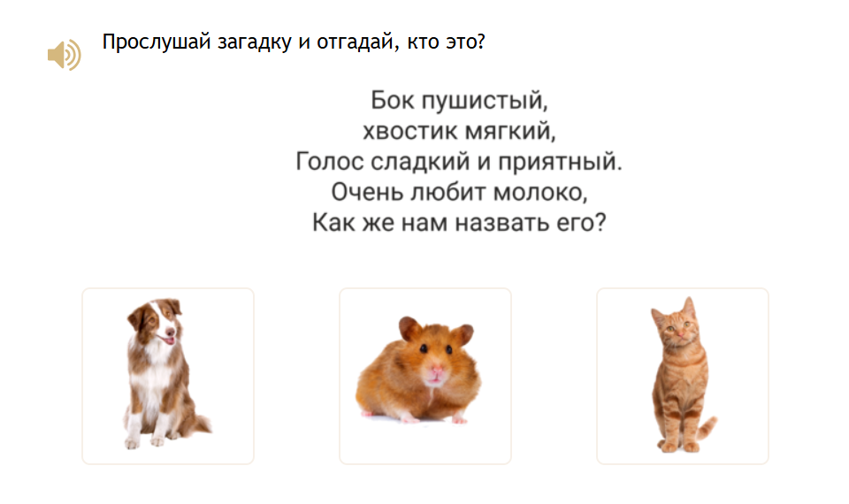 Упражнение «Загадки про домашних животных» для детей 4 лет.