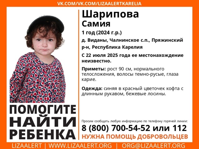 Годовалая девочка исчезла в Карелии