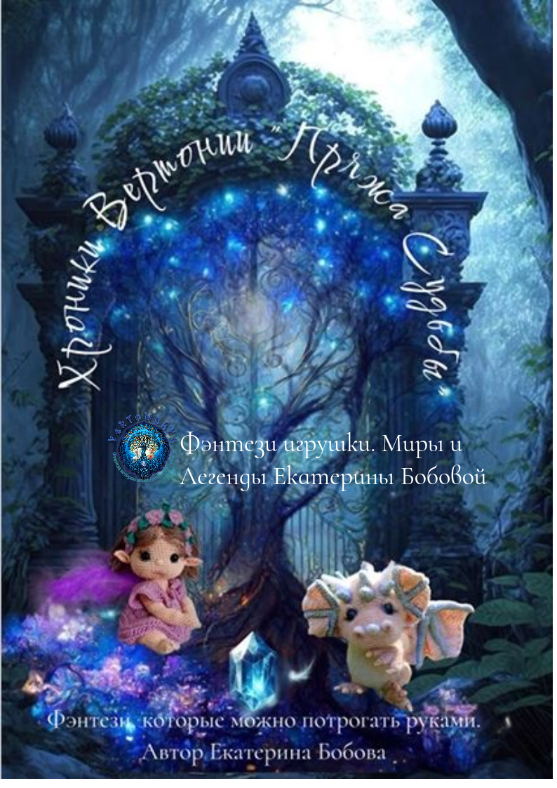 Обложка моей книги. В ней сочетание мира Вертонии, древа Альварин и моих вязаных игрушек