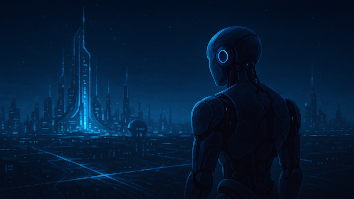 Гуманоидный ИИ смотрит на город без людей. Что, если ему больше не нужен человек?