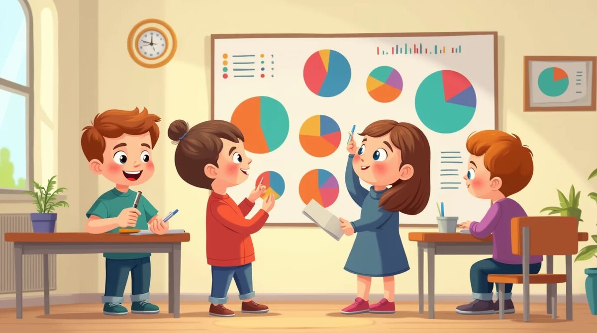    Ученики осваивают дроби с помощью кругов и диаграмм askmy.ru