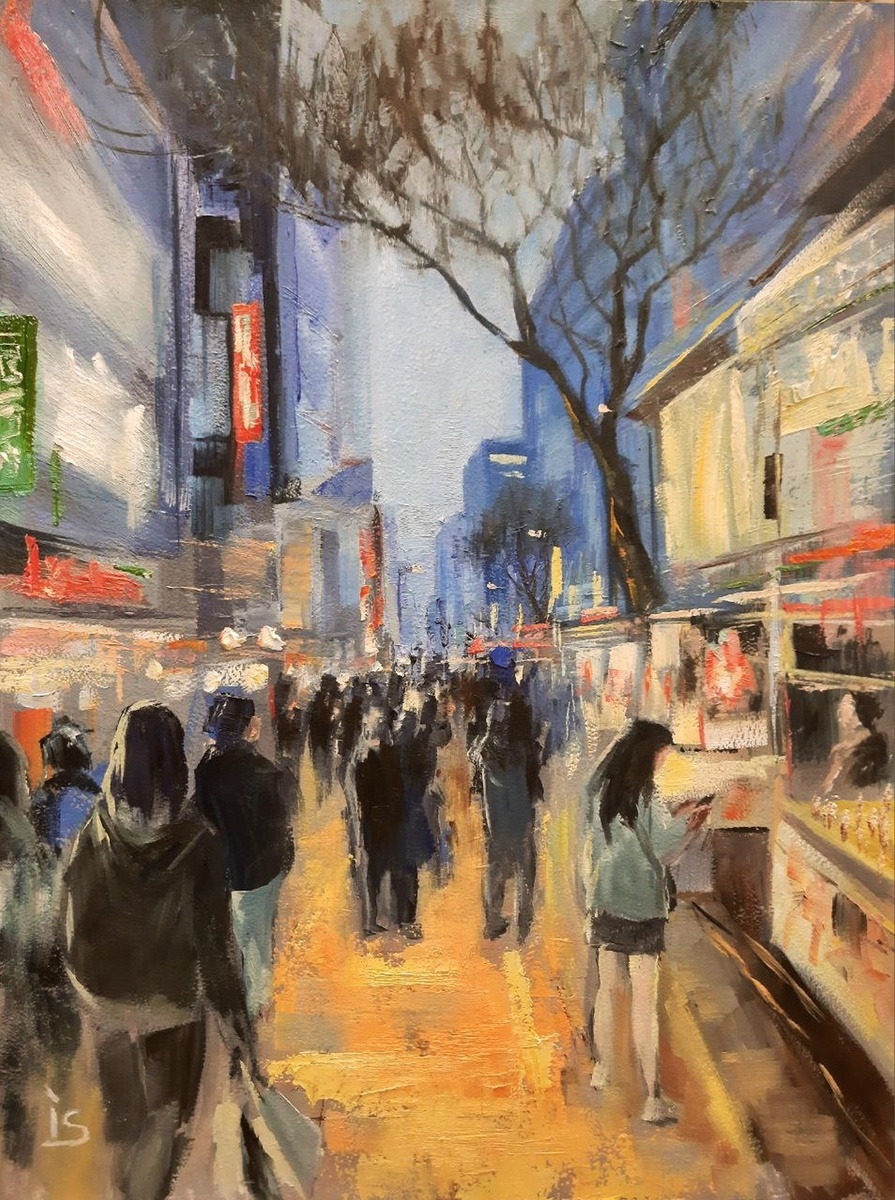 Сеул. Вечерний Мёндон. Панель, масло, 30х40, оформлено в багет. 