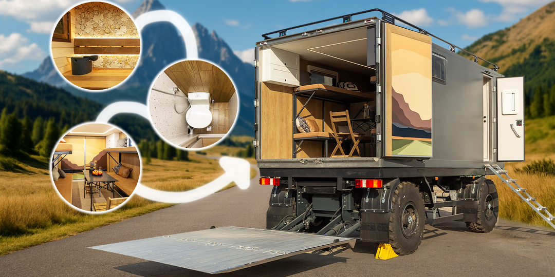 Внедорожный прицеп с сауной и гаражом