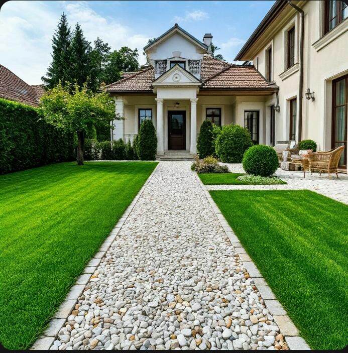 Галтованный мраморный щебень в дизайне