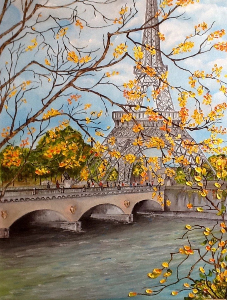 Картина маслом на холсте 70х60 ,"Эйфелева башня "осень в Париже. 