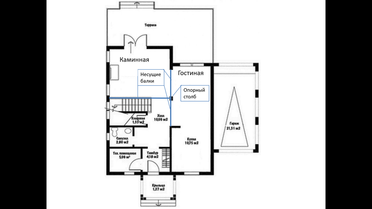 Планировка первого этажа от застройщика, только двери на террасу открываются вовнутрь.
