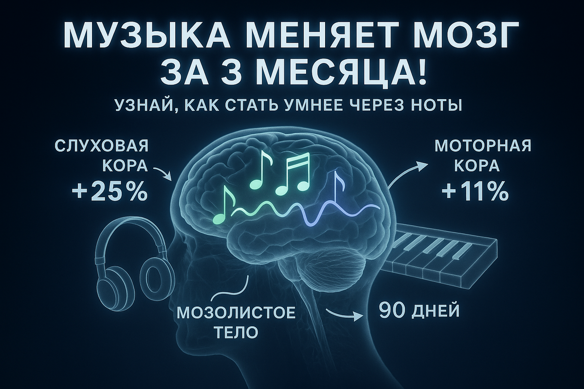 Мозг: разделён на зоны (слуховая кора, моторная кора, мозолистое тело)