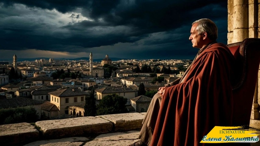 Понтий Пилат смотрит на город< покрывающийся мглой