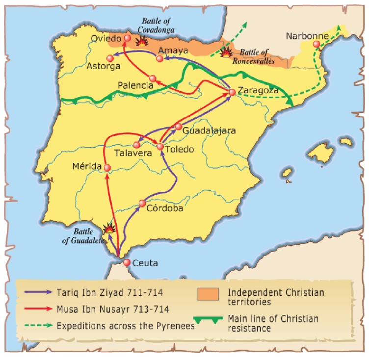 Территории Пиренейского полуострова захваченные арабами в период с 711 по 714-й годы