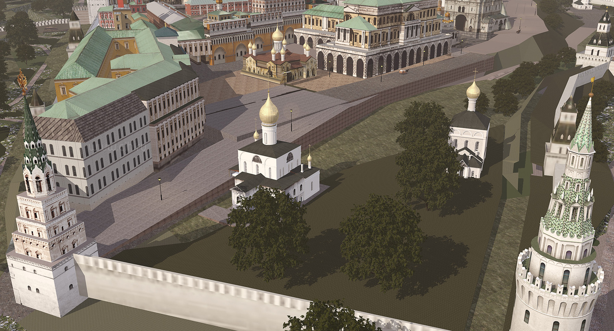 Церковь Рождества Иоанна Предтечи на Бору на 3D модели Москвы 1812 г.