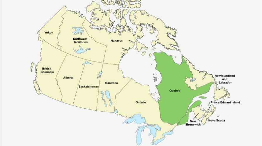  Карта Канады с выделенным Квебеком