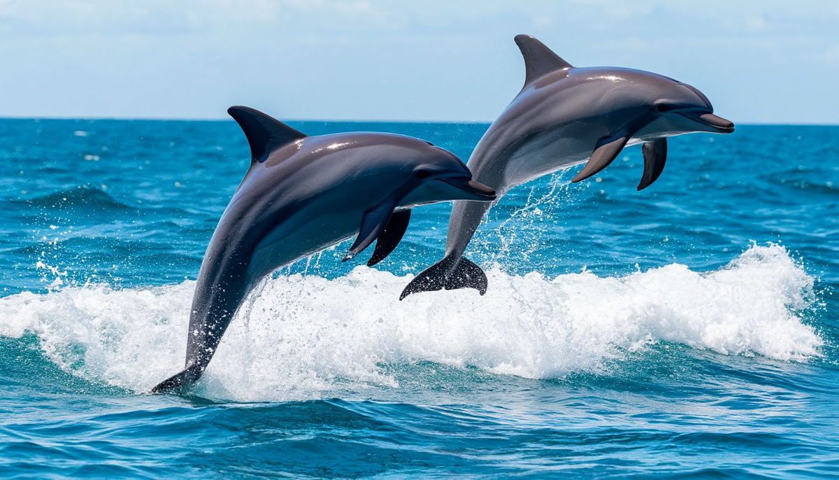 Дельфины в море. Картинка создана автором в Шедеврум