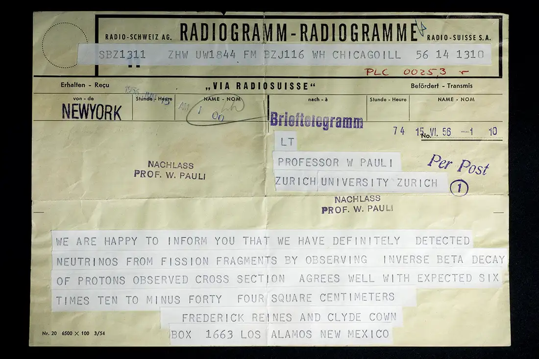 Телеграмма об открытии нейтрино / Maximiliem Brice, CERN