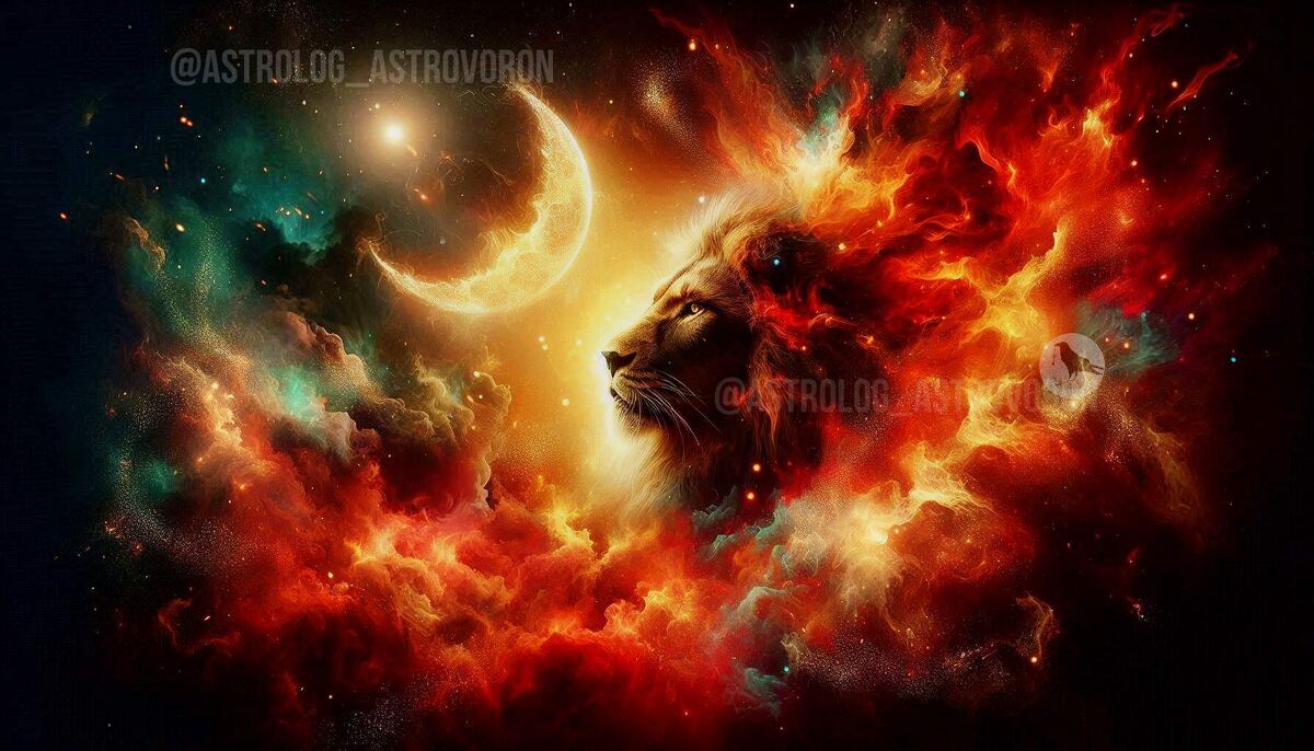 Новолуние во Льве. Иллюстрация создана автором канала АстроВорон. Мистерии Зодиака (с)