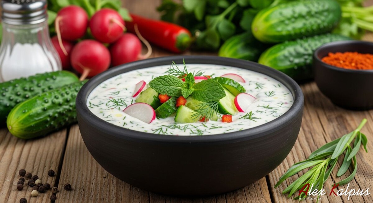 Точный реконструированный рецепт грузинского летнего супа из мацони с мятой, редисом и тархуном 